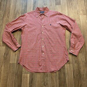 Ralph Lauren Classic Fit Red Plaid Long Sleeve Button Down Shirt Size Medium